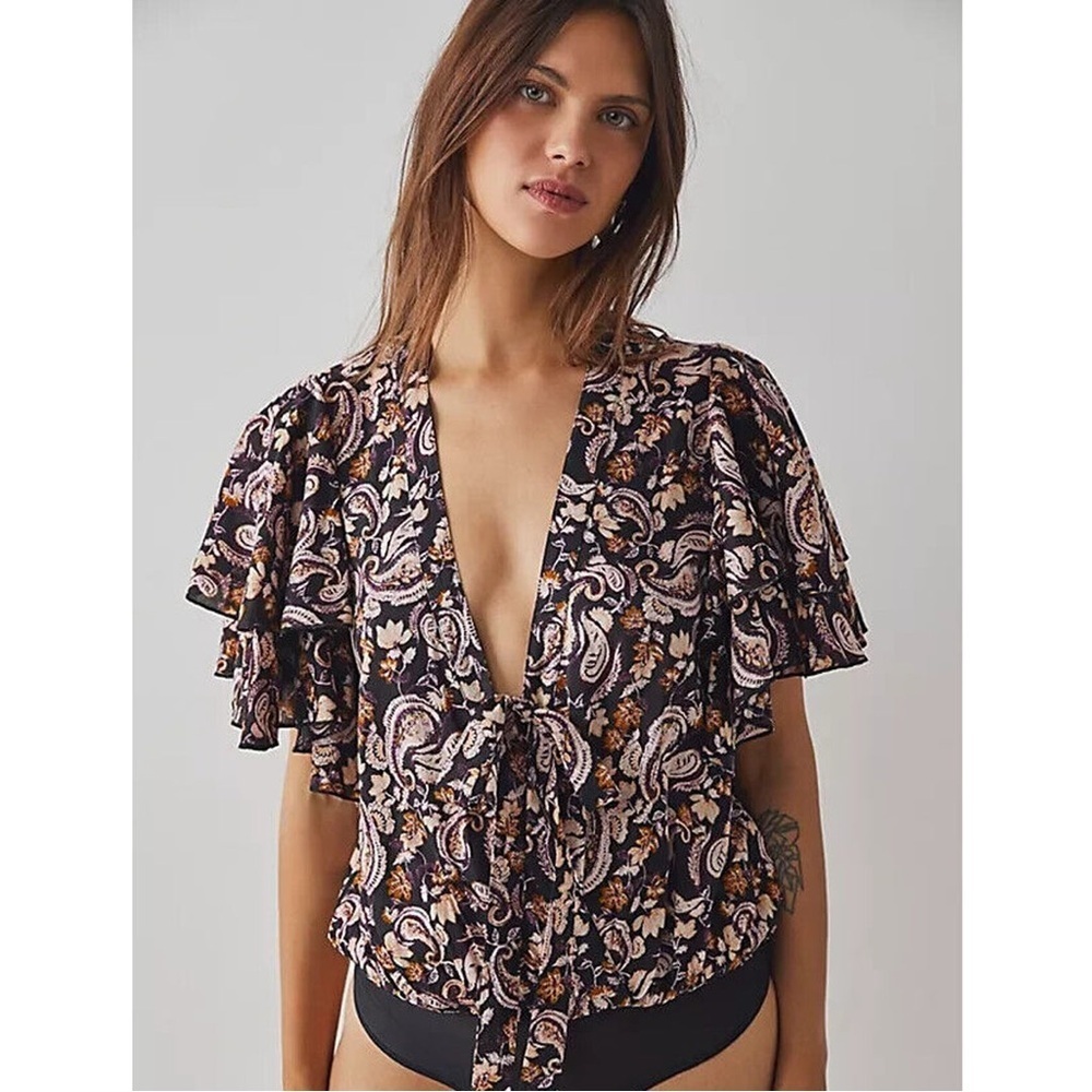 Intimately Free People Call Me Later Ruffled Thong Bodysuit Women’s Size X-Small